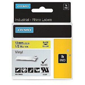 DYMO RHINO TAPE VINYL 12MM/5.5M BLACK ON YELLOW 18432 0071701184320