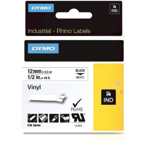 DYMO RHINO TAPE VINYL 12MM/5.5M BLACK ON WHITE 18444 0071701184443