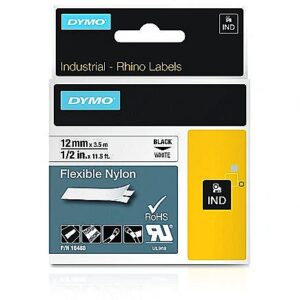 DYMO RHINO TAPE NYLON 12MM/3.5M BLACK ON WHITE 18488 0071701184887