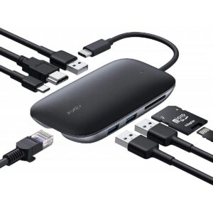 Aukey CB-C71 aluminium HUB USB-C | 8in1 | RJ45 Ethernet 10/100/1000Mbps | 3xUSB 3.1 | HDMI 4k@30Hz | SD & microSD | USB-C Power Delivery 100W CB-C71 0608119197163