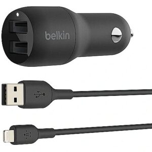 Belkin DUAL USB-A CHARGER CAR W/LIGHTNING CABLE 1M 24W BLACK CCD001BT1MBK 0745883790449