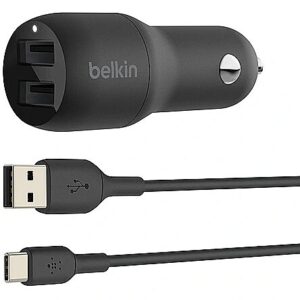 Belkin DUAL USB-A CHARGER CAR W/USB-C CABLE 1M 24W BLACK CCE001BT1MBK 0745883790456