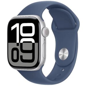 Apple Watch Series 10 GPS + Cellular 42 mm Silver Aluminium Case with Denim Sport Band - M/L MWX43ET/A 195949553615