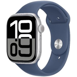 Apple Watch Series 10 GPS + Cellular 46 mm Silver Aluminium Case with Denim Sport Band - M/L MWY13ET/A 195949553752