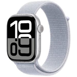 Apple Watch Series 10 GPS + Cellular 46 mm Silver Aluminium Case with Blue Cloud Sport Loop MWY23ET/A 195949553769