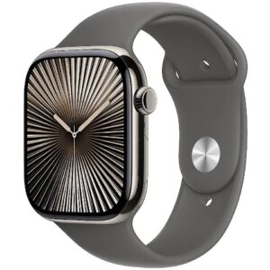 Apple Watch Series 10 GPS + Cellular 46mm Natural Titanium Case | Stone Grey Sport Band - S/M MWY93ET/A 195949553837