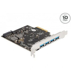 Delock PCI Express x4 card for 1 x USB Type-C + 4 x USB Type-A