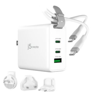 J5create 65W GAN USB-C 3-PORT TRAVELER CHARGER CHANGEABLE AC USB-C CABL JUP3565CV-N 4712795088335