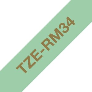 Brother TZE-RM34 TAPE 12MM MINT GREEN ON GOLD TZE-RM34 4977766802369