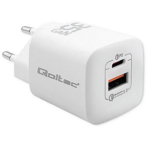 Qoltec 50763 GaN ULTRA 35W charger / 5-20V / 2.25 3A / 1 x USB type C PD / 1x USB / White 50763 5901878507637