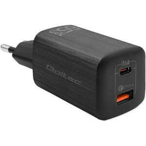 Qoltec 50766 GaN ULTRA 65W charger / 5-20V / 2.25 3.25A / 1 x USB type C PD / 1x USB / Black 50766 5901878507668