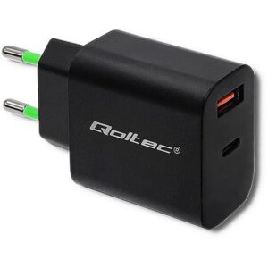 Qoltec 51713 Charger | 18W | 5-12V | 1.5-3A | USB type C PD | USB QC 3.0 | Black 51713 5901878517131