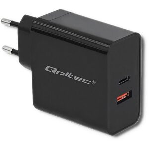 Qoltec 51716 Charger | 63W | 5-20V | 1.5-3A | USB type C PD | USB QC 3.0 | Black 51716 5901878517162