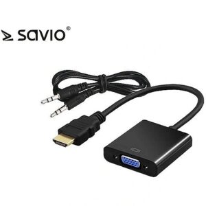 Savio HDMI (M) – VGA (F) Adapter with audio CL-23/B Black CL-23/B 5901986044239