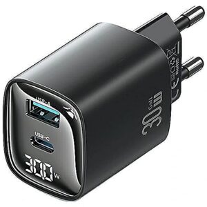 USAMS Charger 30W GaN LED USB+USB-C CC229 Black USA001440 6958444910659