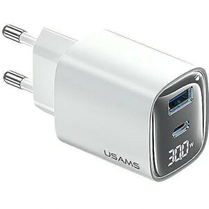 USAMS Charging 30W GaN LED USB+USB-C CC229 white USA001441 6958444910666