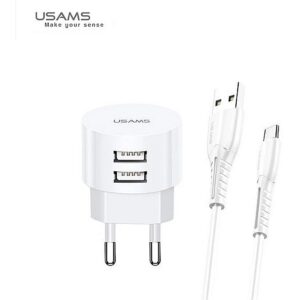 USAMS US-T20 Set 2in1 Round Shape Compact 2.1A Travel charger + USB to Micro 1m Cable White XTXLOGT18MC05 6958444981017