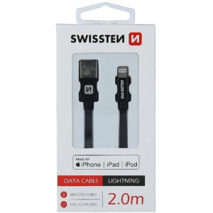 Swissten (MFI) Textile Fast Charge 3A Lightning (MD818ZM/A) Data and Charging Cable 2.0m Black SW-MFI-LIGH-3A-2M-BK 8595217455191