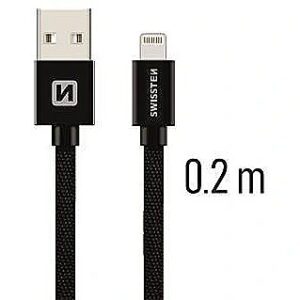 Swissten Textile Fast Charge 3A Lightning (MD818ZM/A) Data and Charging Cable 20 cm Black SW-QU-LIGH-3A-0.2M-BK 8595217455573