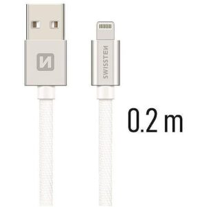 Swissten Textile Fast Charge 3A Lightning (MD818ZM/A) Data and Charging Cable 20 cm Silver SW-QU-LIGH-3A-0.2M-SI 8595217455597