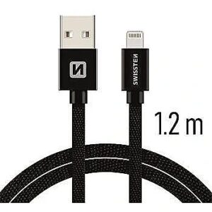 Swissten Textile Fast Charge 3A Lightning (MD818ZM/A) Data and Charging Cable 1.2m Black SW-QU-LIGH-3A-1.2M-BK 8595217455634