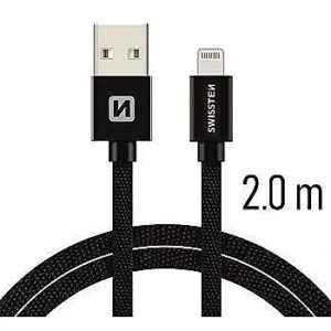 Swissten Textile Fast Charge 3A Lightning (MD818ZM/A) Data and Charging Cable 2m Black SW-QU-LIGH-3A-2M-BK 8595217455696