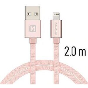 Swissten Textile Fast Charge 3A Lightning (MD818ZM/A) Data and Charging Cable 2m Rose Gold SW-QU-LIGH-3A-2M-PI/GO 8595217455733