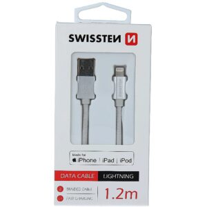 Swissten (MFI) Textile Fast Charge 3A Lightning (MD818ZM/A) Data and Charging Cable 1.2m Silver SW-MFI-LIGH-3A-1.2M-SI 8595217455764