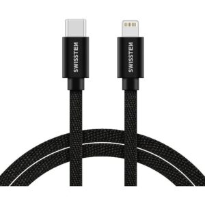 Swissten Textile Universal Quick Charge 3.1 USB-C to Lightning Data and Charging Cable 1.2m Black SW-QU-LIGHUSBC-1.2M-B 8595217455856