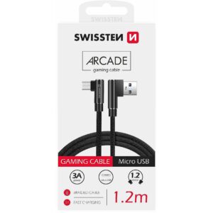 Swissten L Type Textile Universal Quick Charge 3.1 USB to micro USB Data and Charging Cable 1.2m Black SW-QU-USB-MICROUSB-12M-BK 8595217456938