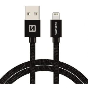 Swissten Textile Fast Charge 3A Lightning (MD818ZM/A) Data and Charging Cable 3m Black SW-QU-LIGH-3A-3M-BK 8595217456969