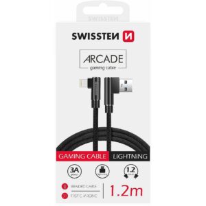 Swissten L Type Textile Universal Quick Charge 3.1 USB to Lightning Data and Charging Cable 1.2m Black SW-QU-USB-LIGHT-12M-BK 8595217457003