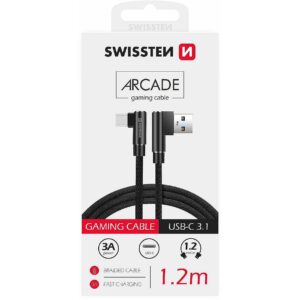 Swissten L Type Textile Universal Quick Charge 3.1 USB to USB-C Data and Charging Cable 1.2m Black SW-QU-USB-USBC-12M-BK 8595217457010