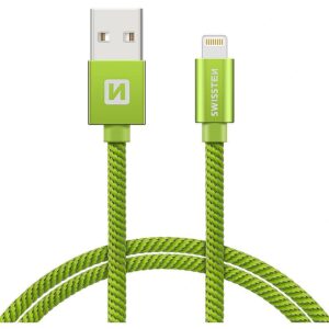 Swissten Textile Fast Charge 3A Lightning (MD818ZM/A) Data and Charging Cable 2m Green SW-QU-LIGH-3A-2M-GRE 8595217458147