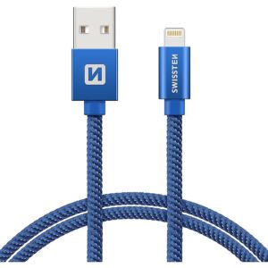 Swissten Textile Fast Charge 3A Lightning (MD818ZM/A) Data and Charging Cable 2m Blue SW-QU-LIGH-3A-2M-BL 8595217458154