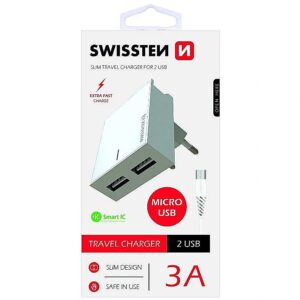 Swissten Premium Travel Charger USB 2.1A / 10.5W With Micro USB Cable 120 cm White SW-DET-2.1AWCM-WH 8595217463264