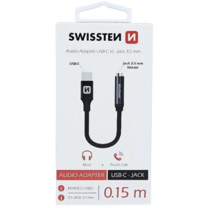 Swissten USB-C to Jack 3.5mm Audio Adapter for phones 15 cm Black SW-AD-AU-BK 8595217463387