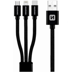 Swissten Textile Universal 3in1 USB-C / Lightning Data MFI / MircoUSB Cable 1.2m Black 72501101 8595217463400