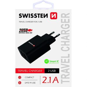 Swissten Premium Travel Charger USB 2.1А / 10.5W Black SW-21A105W-BK 8595217464360