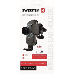 Swissten W2-AV5 Air Vent Car Holder With 15W  Wireless Charging + Micro USB Cable 1.2m Black W2-AV5 8595217469358