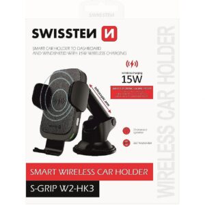 Swissten W2-HK3	Car Holder With 15W Wireless Charging + Micro USB Cable 1.2m Black W2-HK3 8595217469365