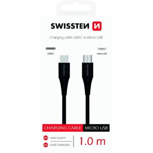 Swissten Basic Universal Quick Charge 3.1 USB-C to Micro USB Data and Charging Cable 1m SW-QU-TYPCMICRO1M-BK 8595217471894