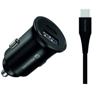 Swissten 35W Metal Car Charger Adapter with 25W Samsung SFC + 10W USB  / Black SW-CCH-ME-SFC-25W-BK 8595217475335