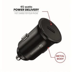 Swissten 45W PD Metal Car Charger Adapter Black 20118100 8595217475342