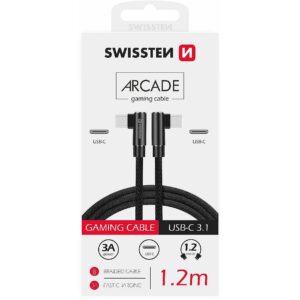 Swissten L Type Textile Universal Quick Charge 3.1 USB-C to USB-C Data and Charging Cable 1.2m Black SW-QU-TYPC-TYPC-12M-BK 8595217475359