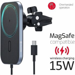 Swissten Mafsafe Air Vent Car Holder With 15W  Wireless Charging Black 65010609 8595217476929