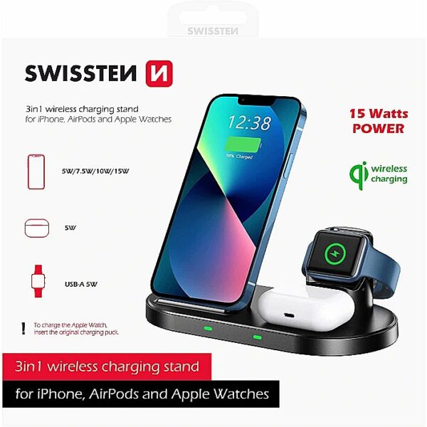 Swissten Wireless Charger 3in1 Stand 15W 22055509 8595217479128