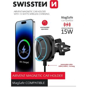 Swissten Magstick Car Holder With Wireless Charger 15W / 7