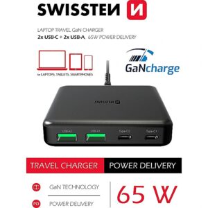 Swissten Desktop GaN Charger 2x USB-C /  2x USB / 65W 22057100 8595217482845