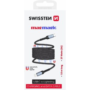 Swissten Magnetic Self-Winding USB-C / Lightning Data Cable 1m 71551020 8595217487277